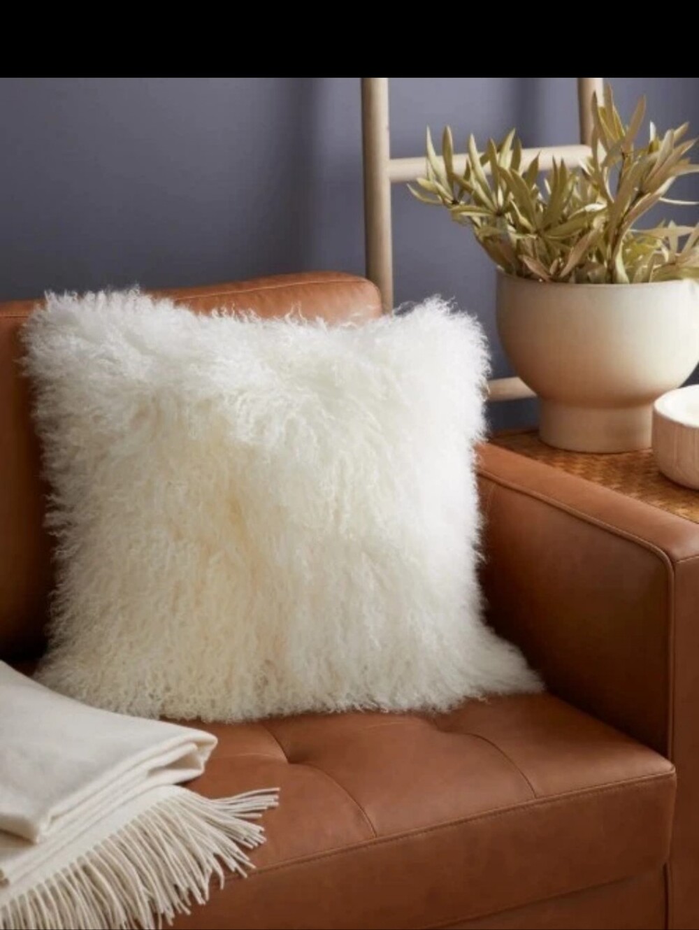 NWOT Quince Luxe Mongolian Lamb Pillow Cover 20"x20" Ivory